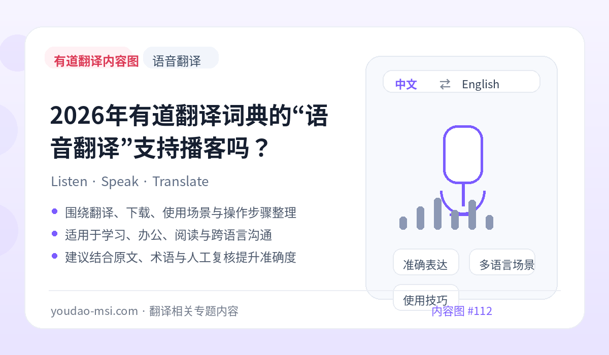 2026年有道翻译词典的“语音翻译”支持播客吗？
